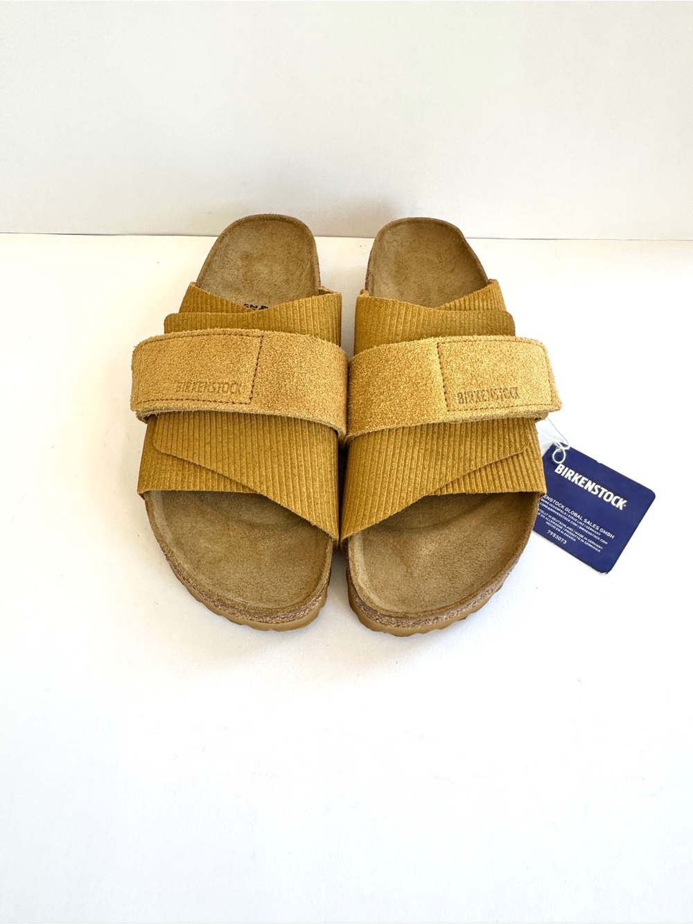 BIRKENSTOCK KYOTO SUEDE LEATHER EMBOSSED CORDUROY BROWN SLIDE SANDAL EU40/W9-9.5 - Picture 4 of 15
